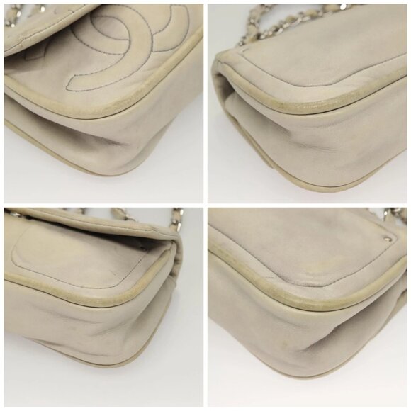 CHANEL Chain Shoulder Bag Lamb Skin Ivory Silver CC Auth 134523 - Picture 16 of 16